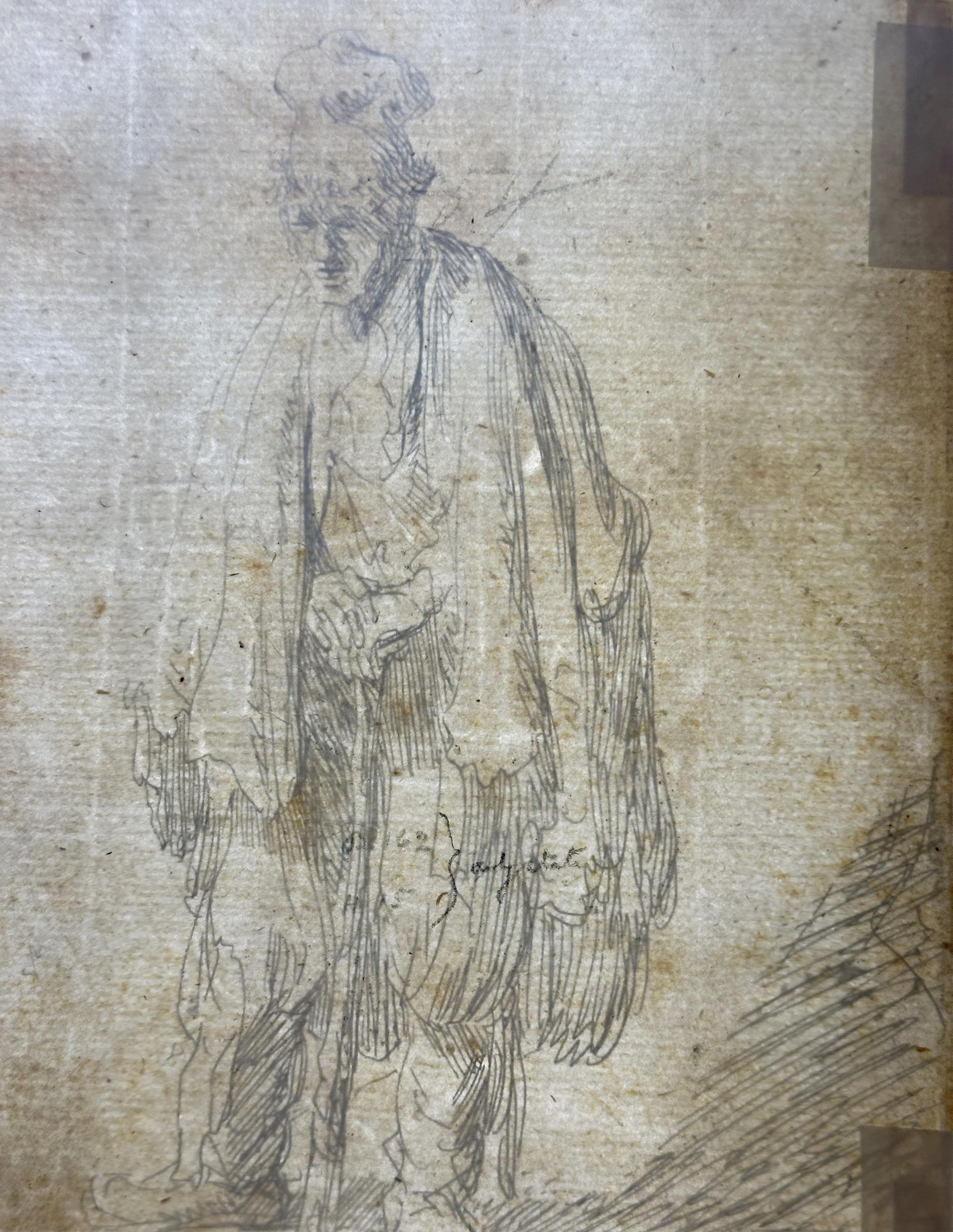 Rembrandt Van Rijn, Dutch 1606-1669, 'Beggar in a High Cap, Standing and Leaning on a Stick'
